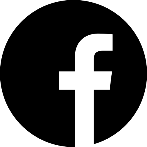 Weißes Facebook-Symbol mit einem stilisierten "f" auf schwarzem Hintergrund.