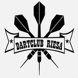 Logo des Dartclub Riesa mit drei gekreuzten Darts und einem Banner mit Schriftzug.